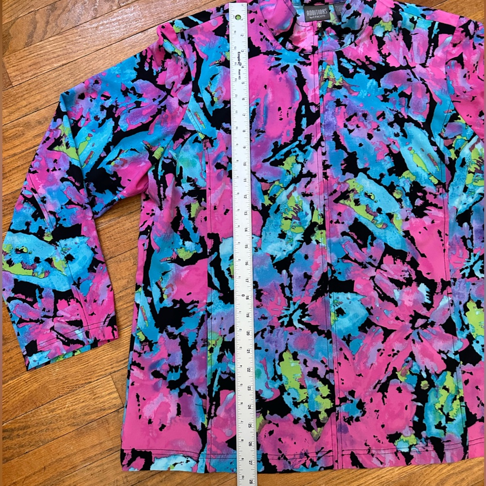 ADDITIONS BY CHICO'S Size 3 Vibrant Floral Full Zip Lightweight Pockets Jacket - Picture 2 of 9